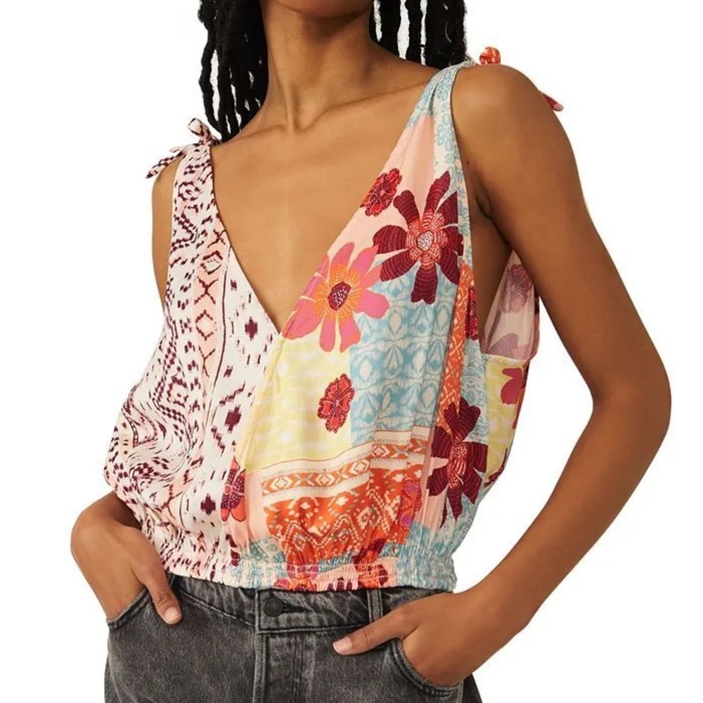 Free People | Floral Tie Shoulder Tank Tropical Combo Size Small Boho Beach - Picture 1 of 4